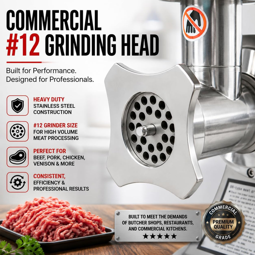 Commercial #12 Electric Meat Grinder, 1100W Stainless Steel Meat Mincer & Sausage Stuffer with Stainless Steel