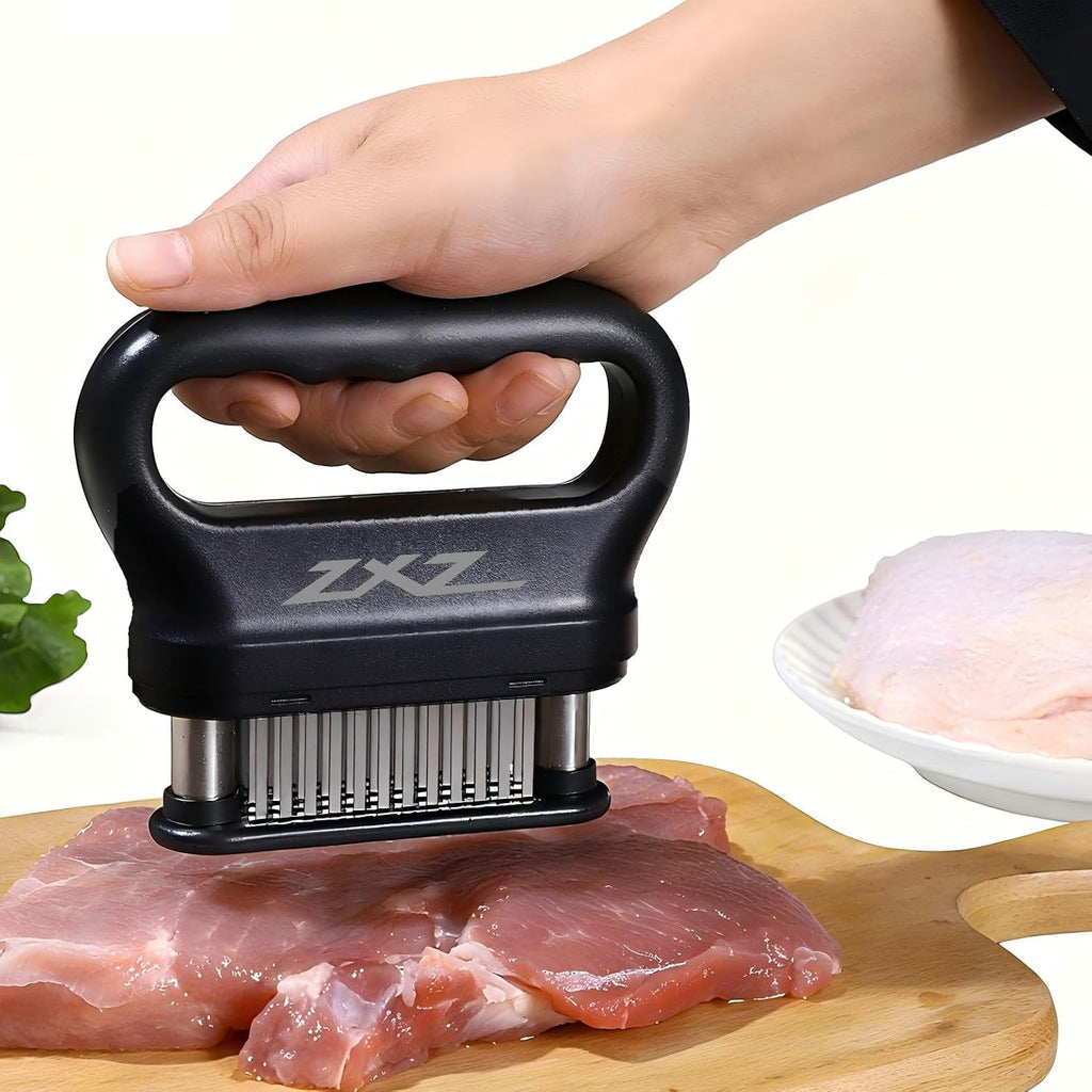 Meat Tenderizer Tool - 48 Ultra Sharp Stainless Steel Needle Blades, Ideal for Kitchen, BBQ & Marinade Tenderizing Black