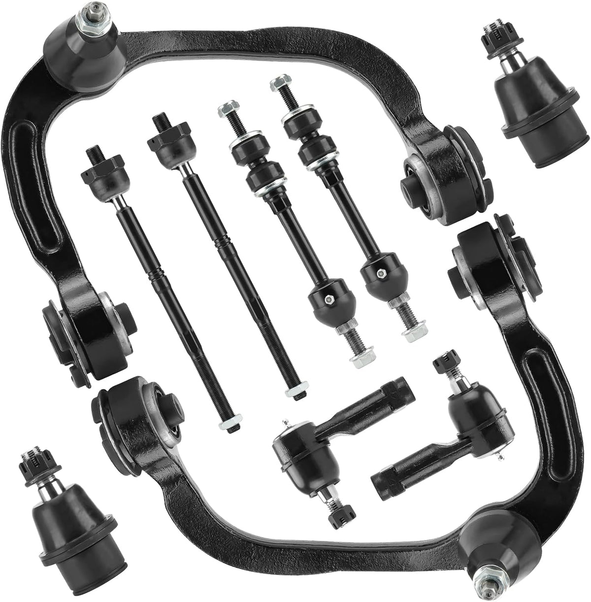 Front Upper Control Arm w/Ball Joint for Ford F-150 2005-2008 4WD, Lincoln Mark LT 2006-2008 4WD, Outer & Inner Tie Rod End, Sway Bar Link, Driver & Passenger Side, Suspension Kit K80306 K80308