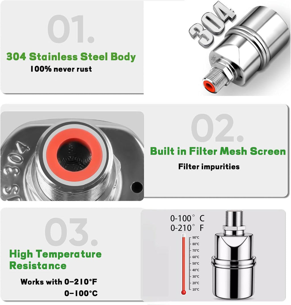 1/2'' Automatic Water Level Control Valve Auto Shut Off Ball Mini Float Valve 304 Stainless Steel Float Valve