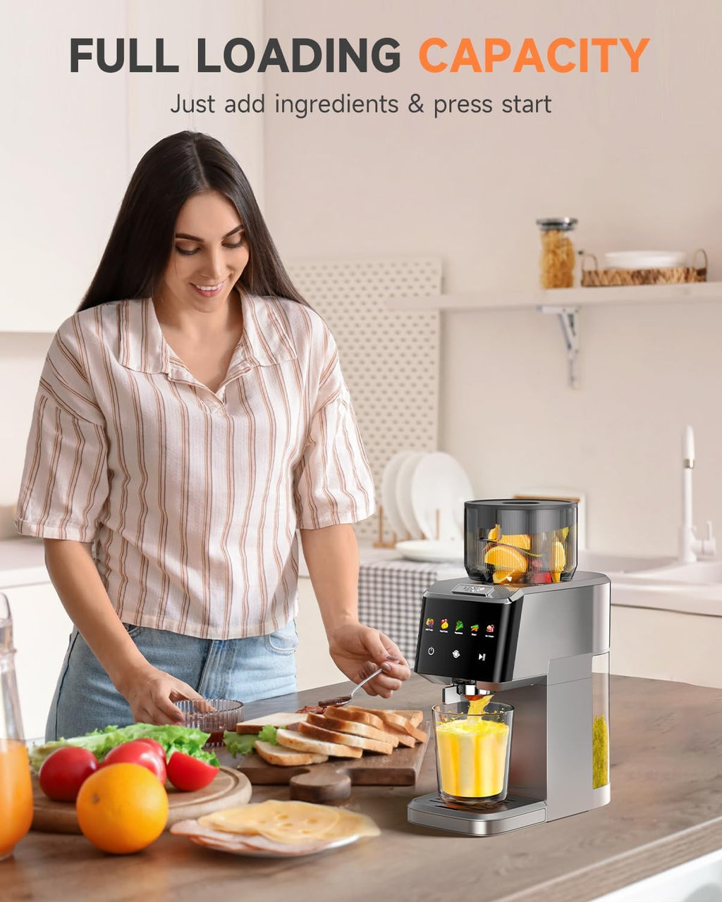 Cold Press Juicer - Large 5.12" Feed Chute, Easy to Clean Slow Masticating for Nutrient Retention Quiet Motor -Silver