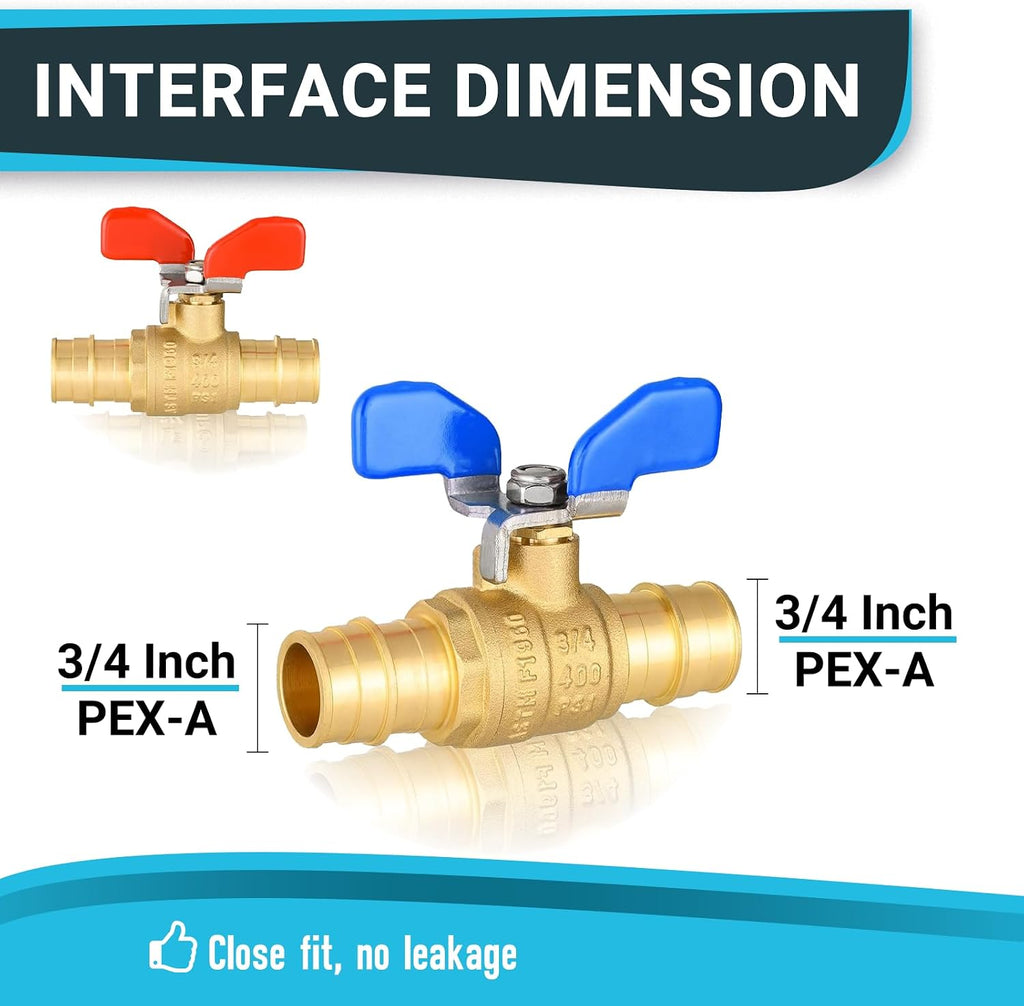 10Pack Seelink 3/4" PEX-A Expansion Ball Valve, Red&Blue(VALVE335-10)