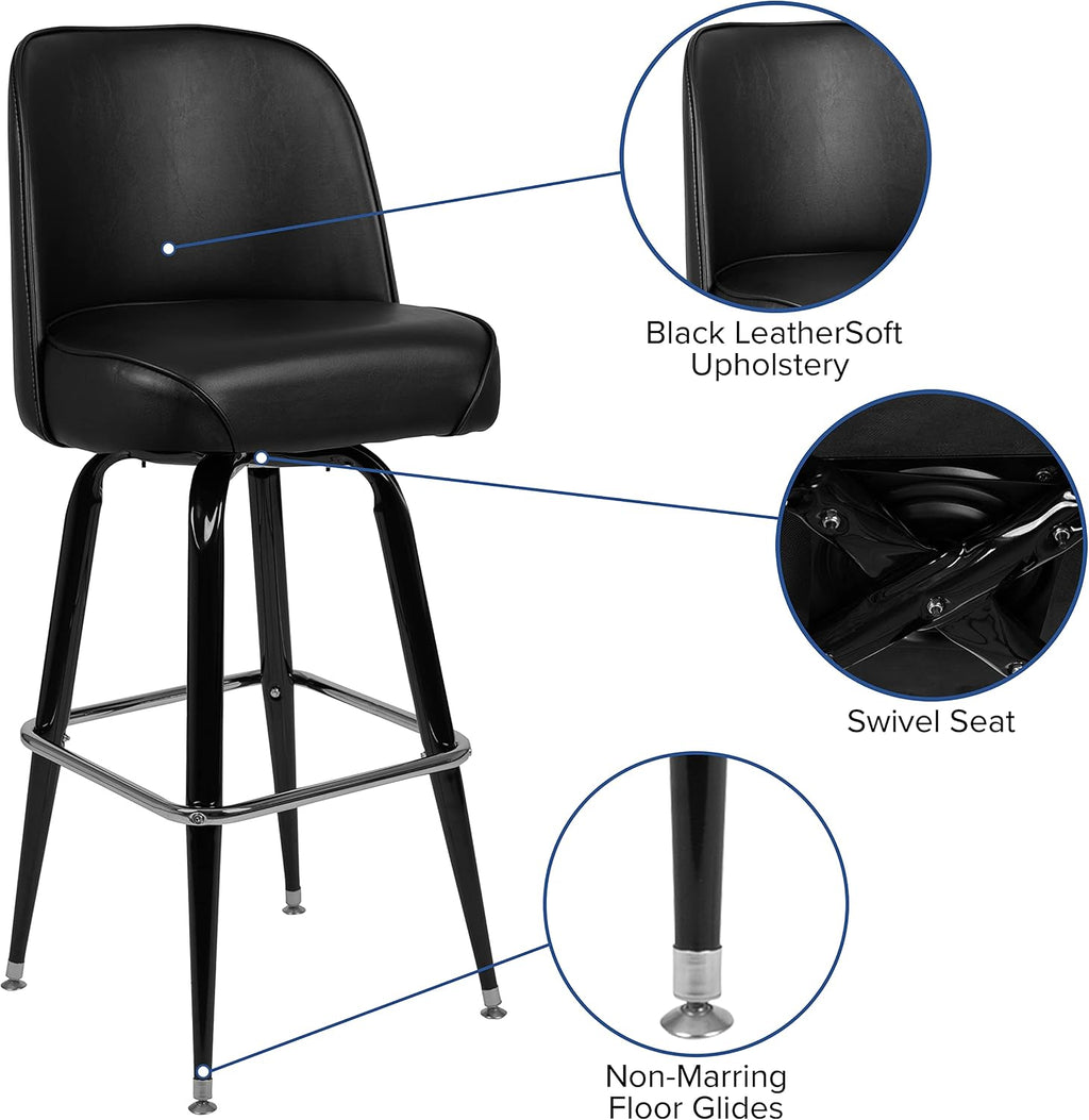 Black Metal Barstool with Swivel Bucket Seat, 2-Pack