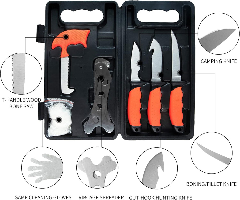 Game Processor 7-Piece Hunting Knife Set | Caping & Boning Knives, Gut Hook Skinning Knife, Bone Saw, Ribcage