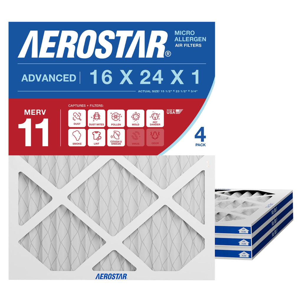 Air Filter 16x24x1 MERV 11 AC Filter, HVAC, Furnace Filter, 4 Pack