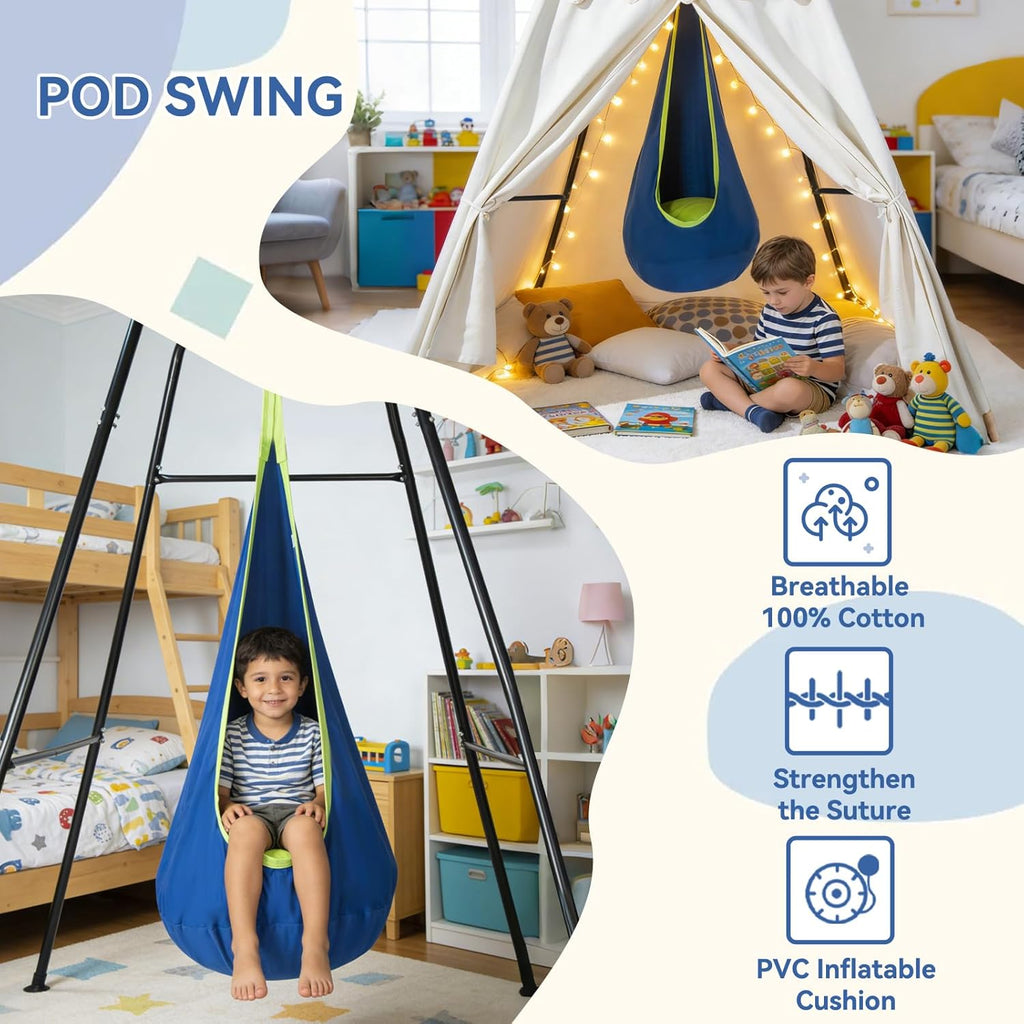 Swing Stand Frame with Sensory Pod Swings and Kids Tent,Play Tent,Heavy Duty Metal Swings Frame,Cotton Sensory Pod