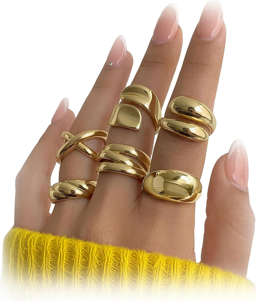 Chunky Gold Rings for Women Non Tarnish, 18K Gold Plated Stackable Thumb Ring, Statement Women Rings Set