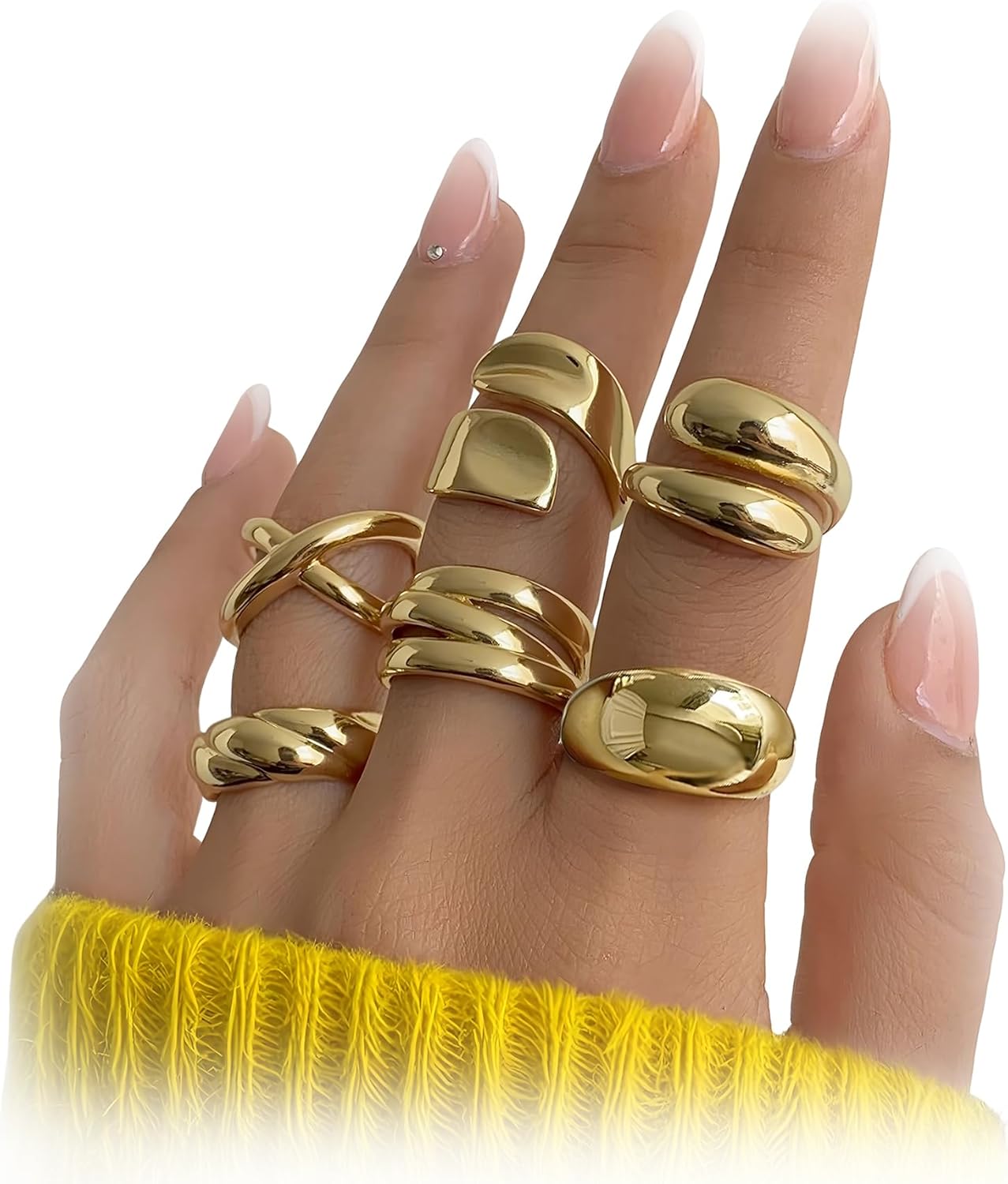 Chunky Gold Rings for Women Non Tarnish, 18K Gold Plated Stackable Thumb Ring, Statement Women Rings Set