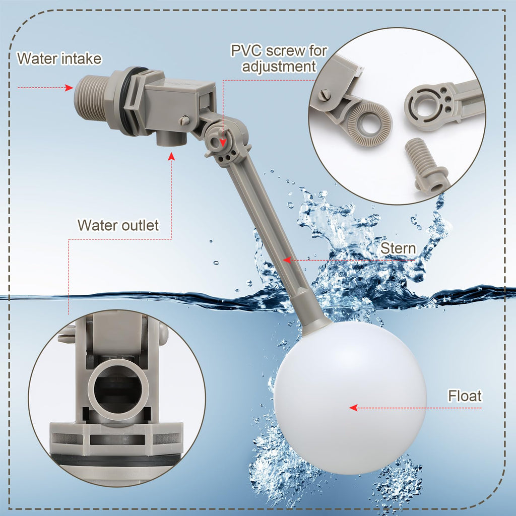 Cinnvoice 2 Pack 3/4" Float Valve for Water Tank with Adjustable Arm