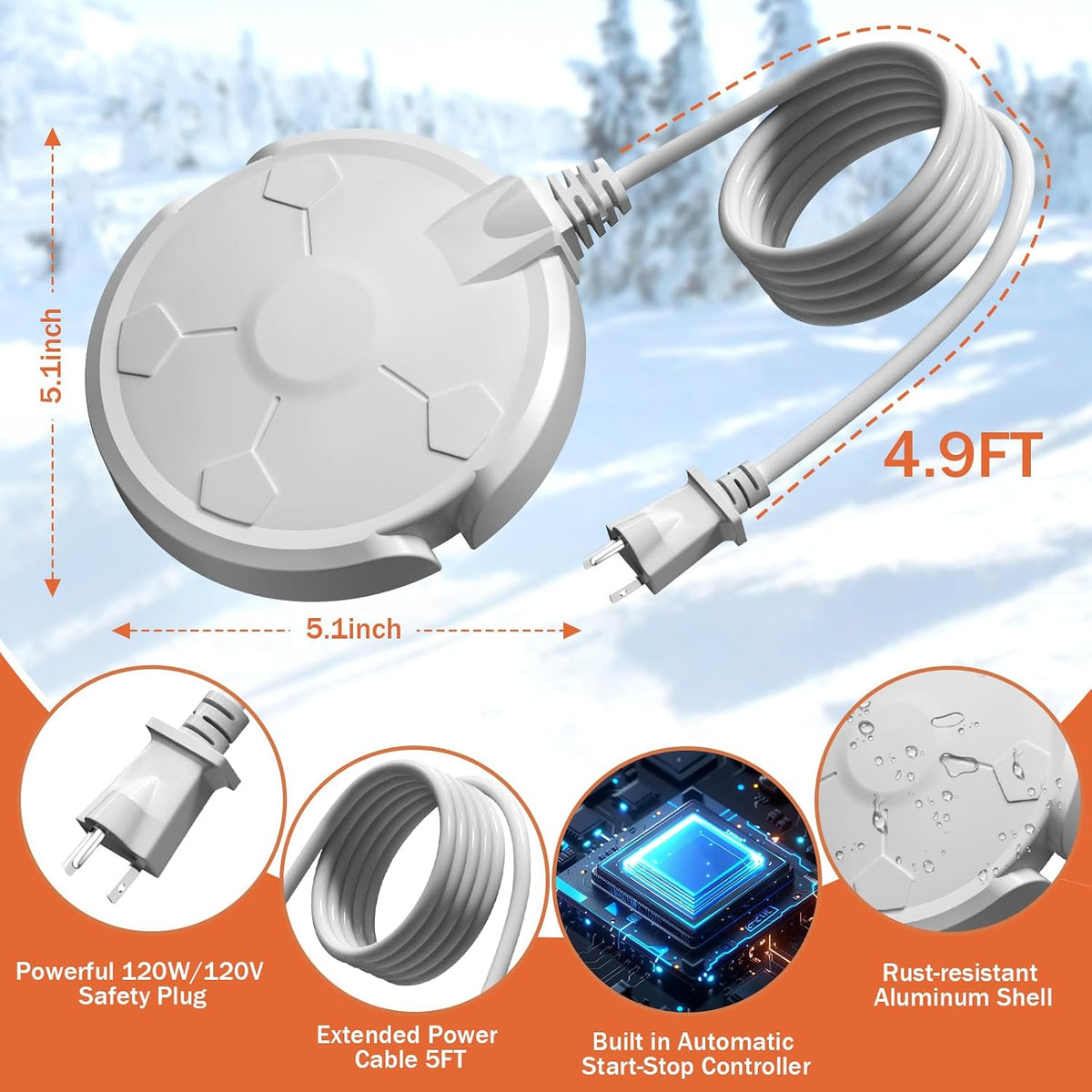 120W Bird Bath Heater for Outdoors in Winter, Birdbath Heater, White