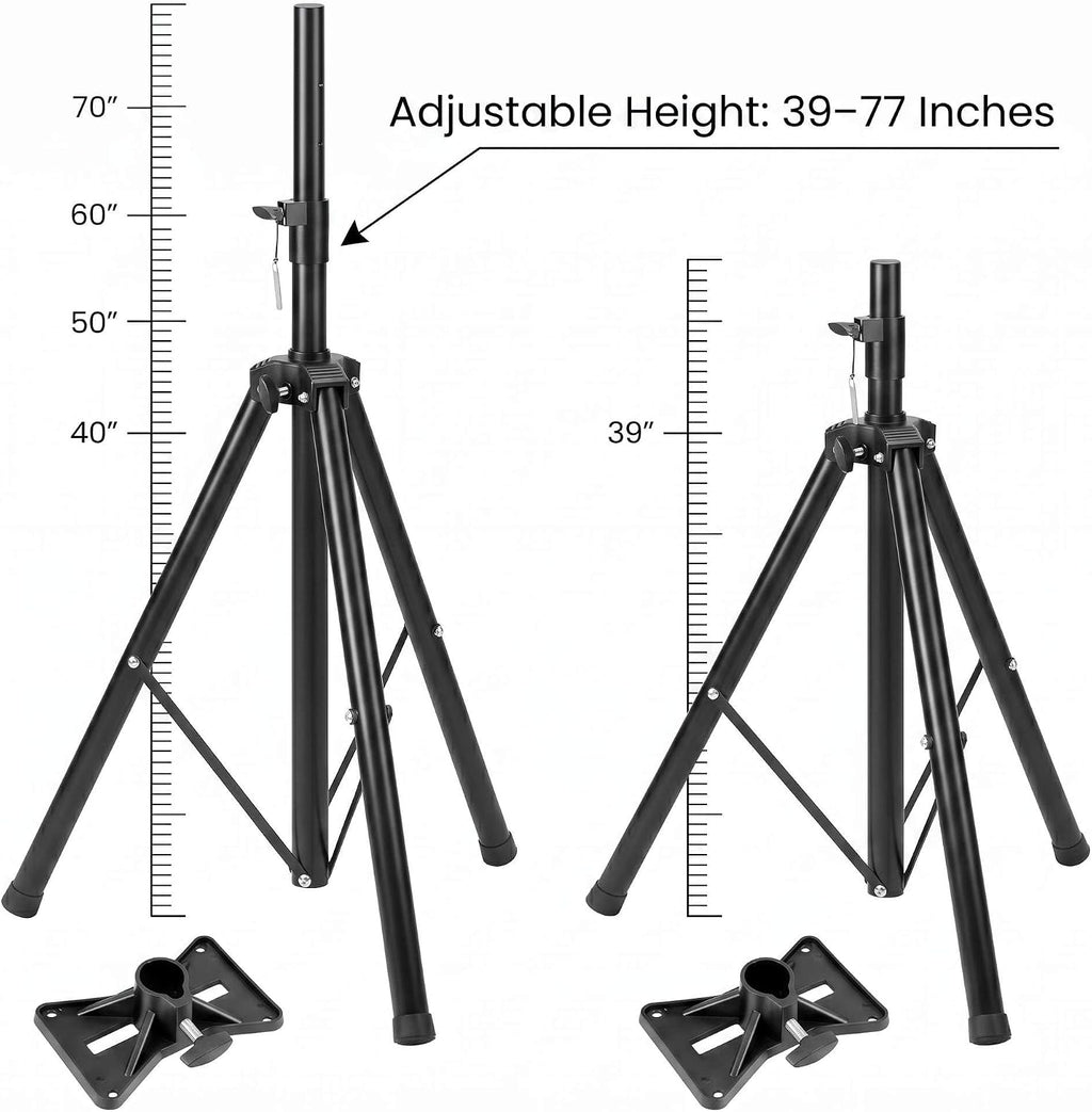 2 Pack Adjustable PA Speaker Stands 39–77 Inches – Stable Tripod Mount for Stage, Studio & Events