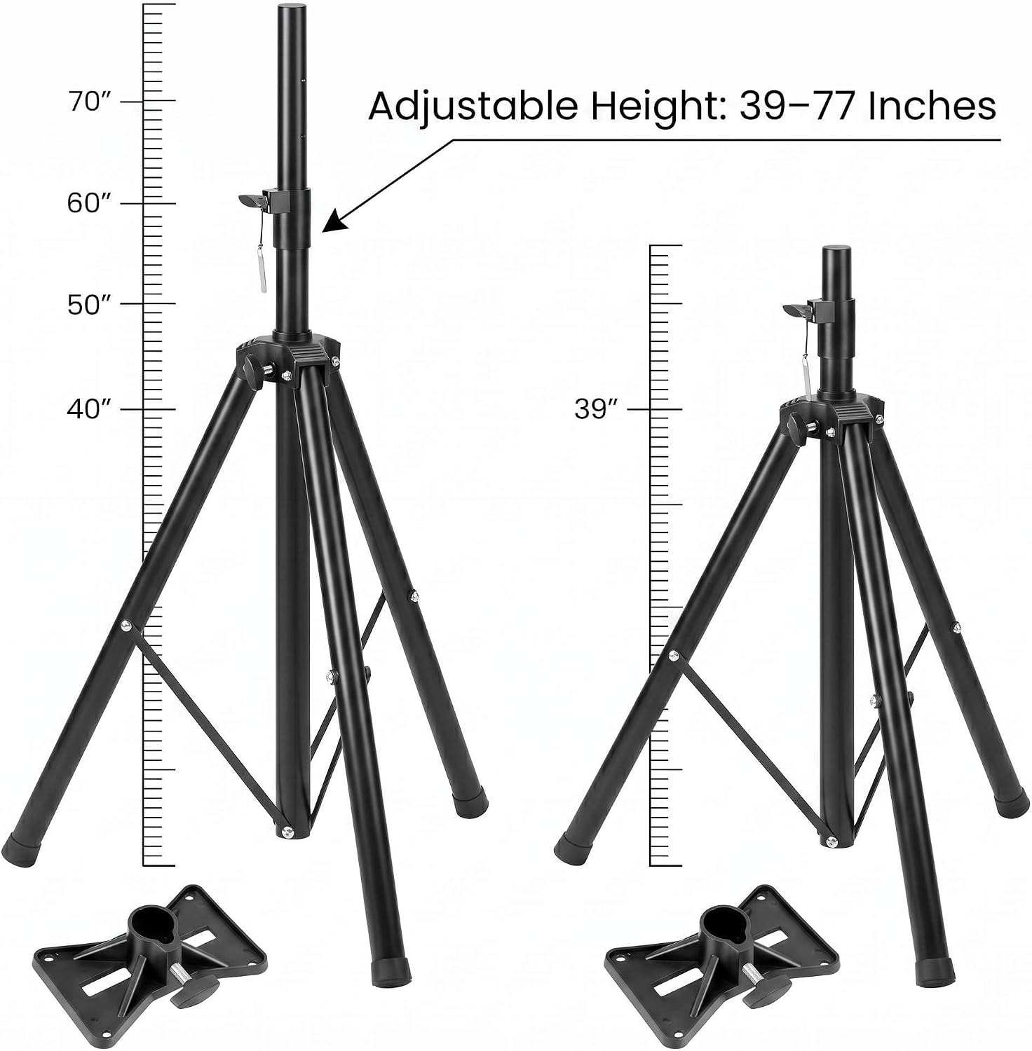 2 Pack Adjustable PA Speaker Stands 39–77 Inches – Stable Tripod Mount for Stage, Studio & Events