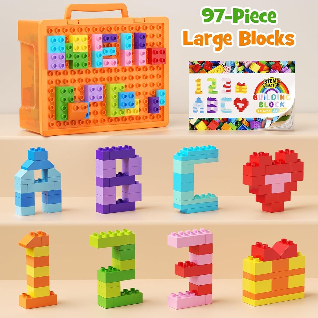 Building Blocks Set with Storage Box & Base Plate - 97PCS STEM Toys for Toddlers, Kids Ages 3+, Compatible with Major