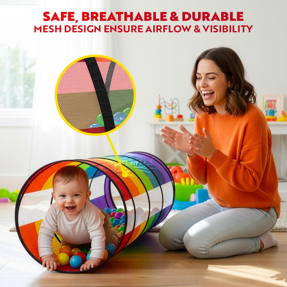 Extra-Large Play Tunnel for Toddlers 1-3 Years – Pop-Up Baby Crawl Tube, Sensory Activity, Indoor & Outdoor Kids Toy