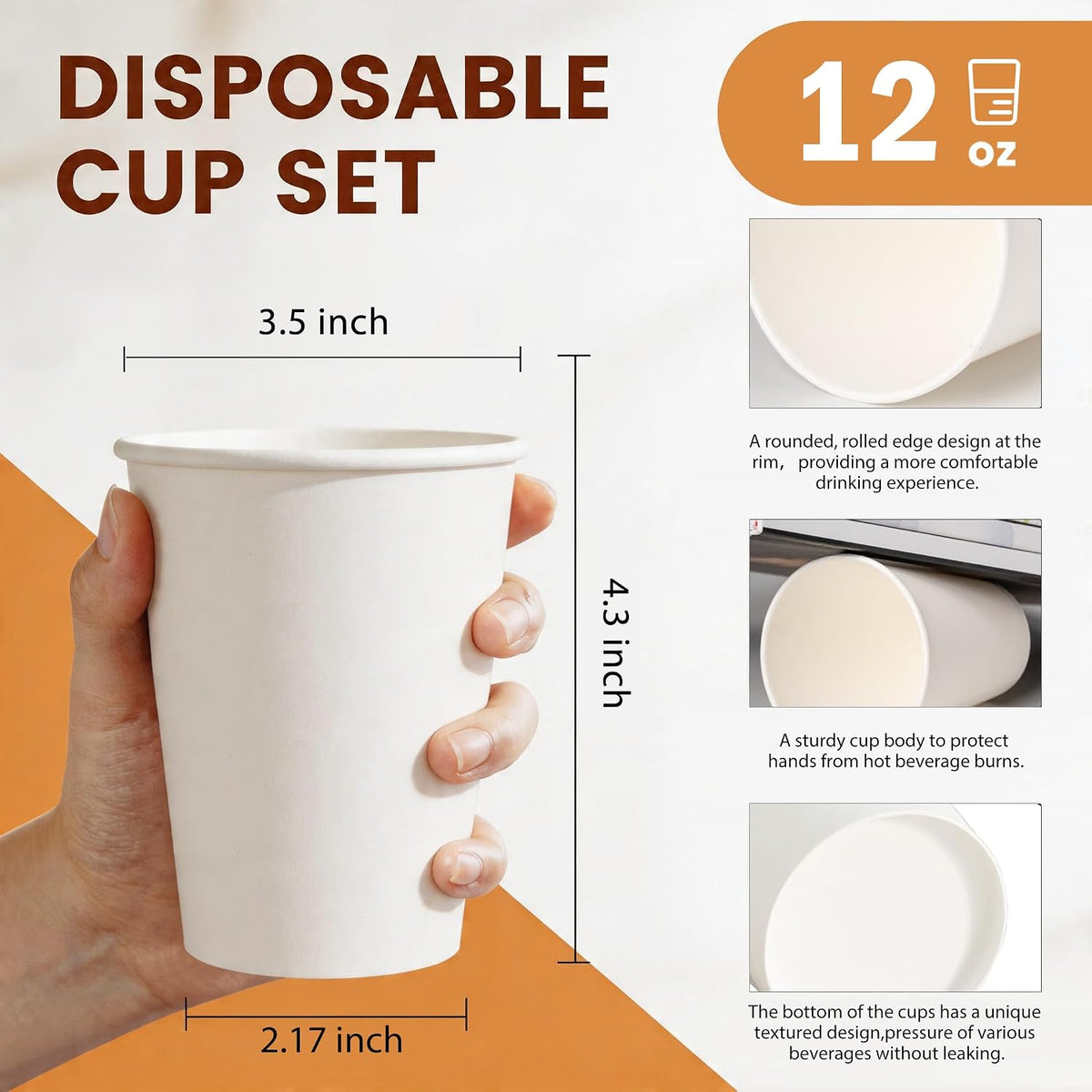 Disposable Paper Coffee Cups 12 oz 300 Count Hot Paper Cups