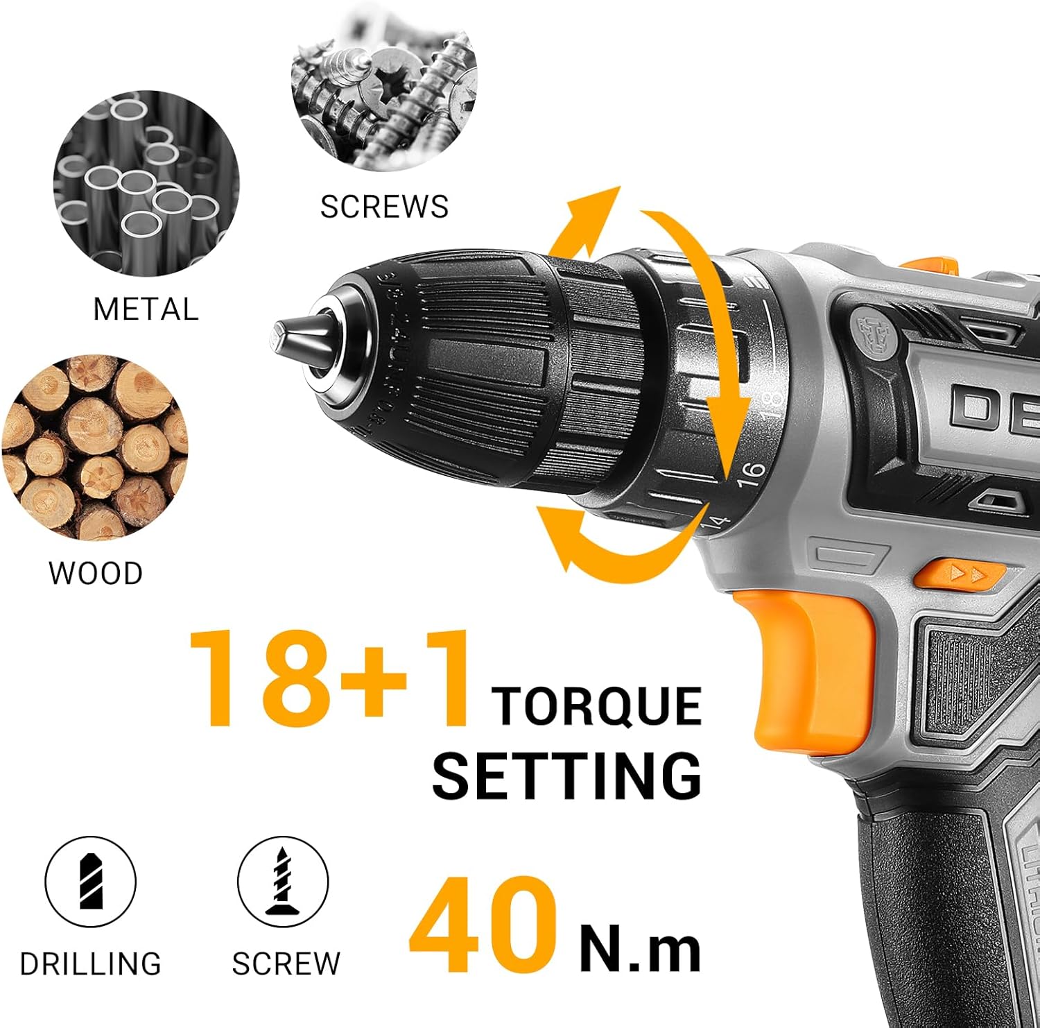 Power Drill Cordless: DEKOPRO Cordless Drill 20V Electric Power Drills Set Tool Drills Cord-less Set with Battery and