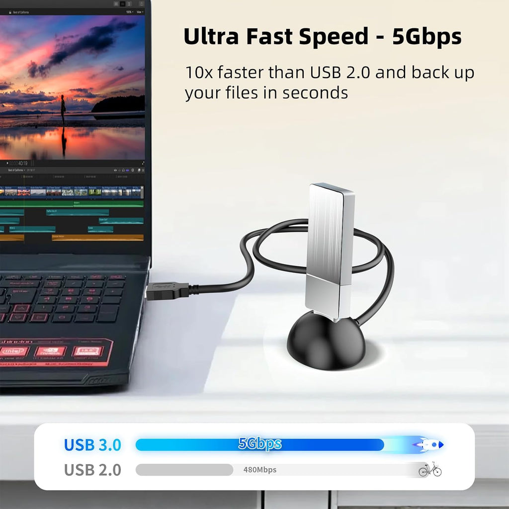 3.3FT / 1M USB 3.0 Extension Cable with Pedestal, 5Gbps USB 3.0 Type-A Male to Female Extension Stand for Flash