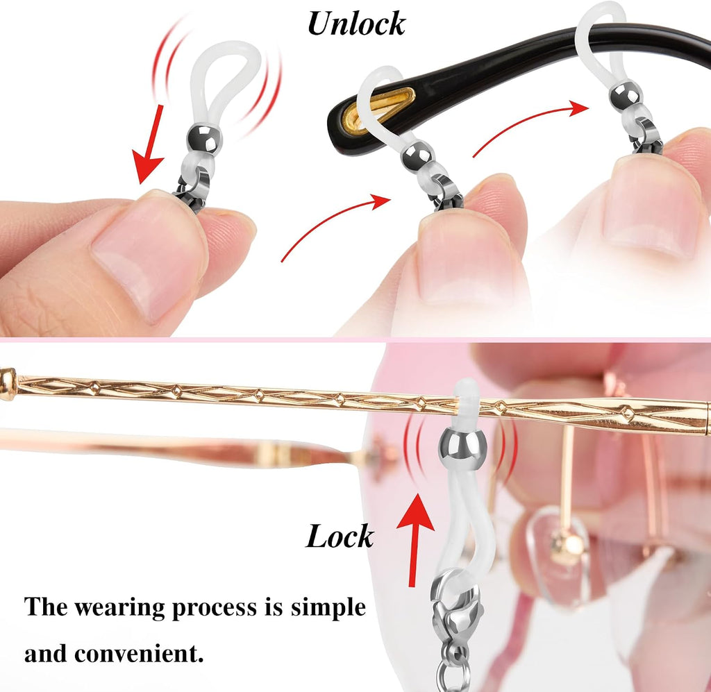 Glasses Chain for Women 75cm - Stainless Steel Eyeglass Holder with Anti-Slip Silicone Tips