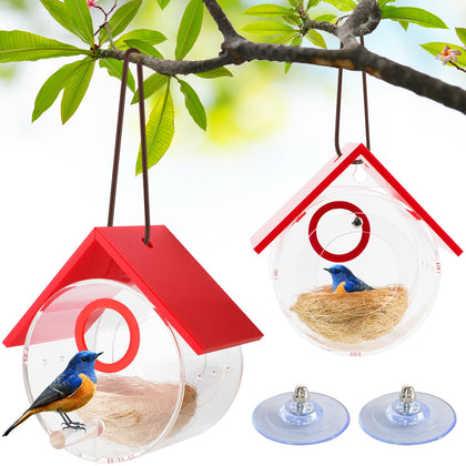2 Packs Hummingbird House, Acrylic Transparent Bird Houses Outside, Window Birdhouse for Viewing Inside with Strong