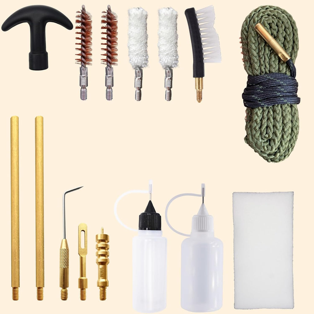 9mm Pistol Cleaning Kit, Handgun Cleaning kit for .357 .38 with 9mm Gun Snakes in a Rigid Zippered Container