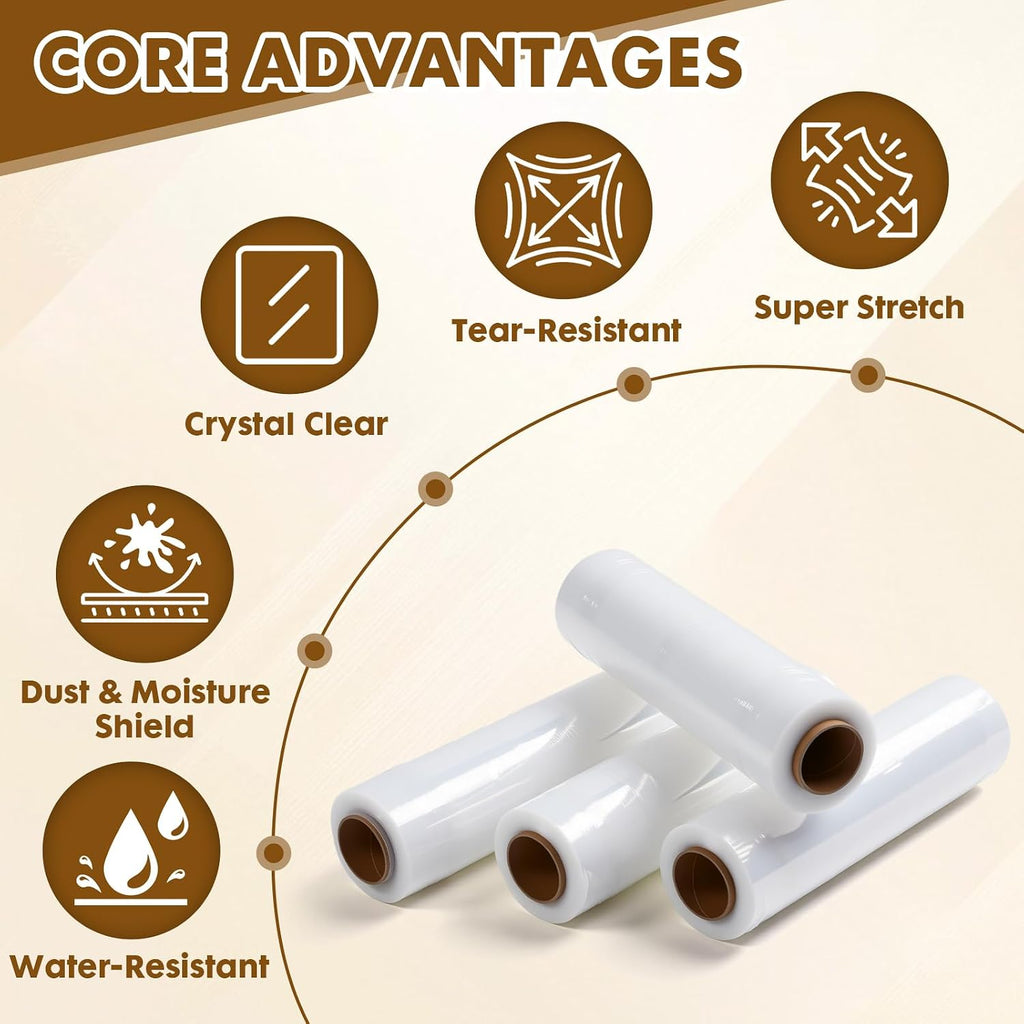 Stretch Wrap 18 Inch, 80 Gauge Pallet Wrap, 4 Rolls