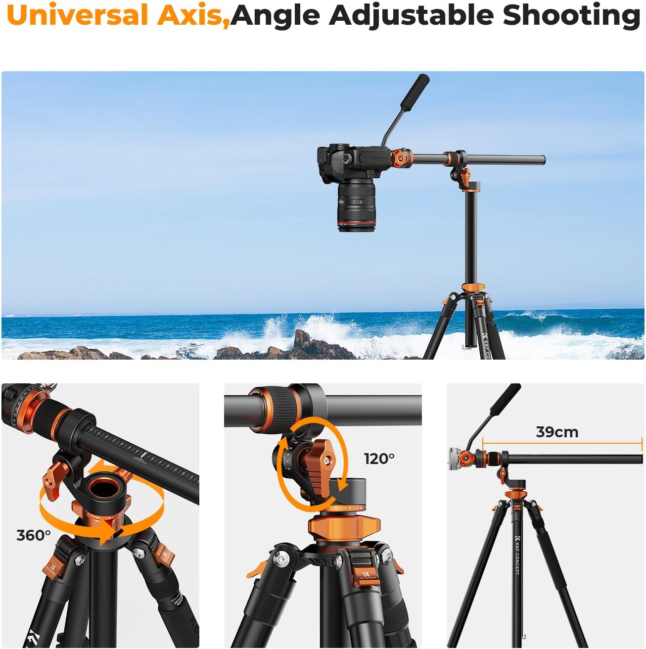 90''/230cm Horizontal Fluid Head Camera Tripod | Heavy Duty Overhead Shooting Video Tripods, Center Colmun
