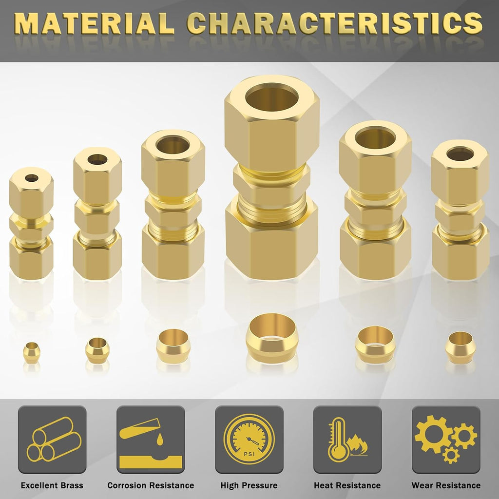 46pcs Brass Compression Tube Pipe Fittings Assortment Kit