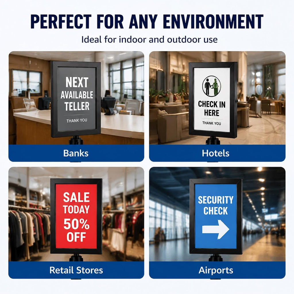 4 Pcs Stanchion Sign Holder Double Sided Frame with Cover