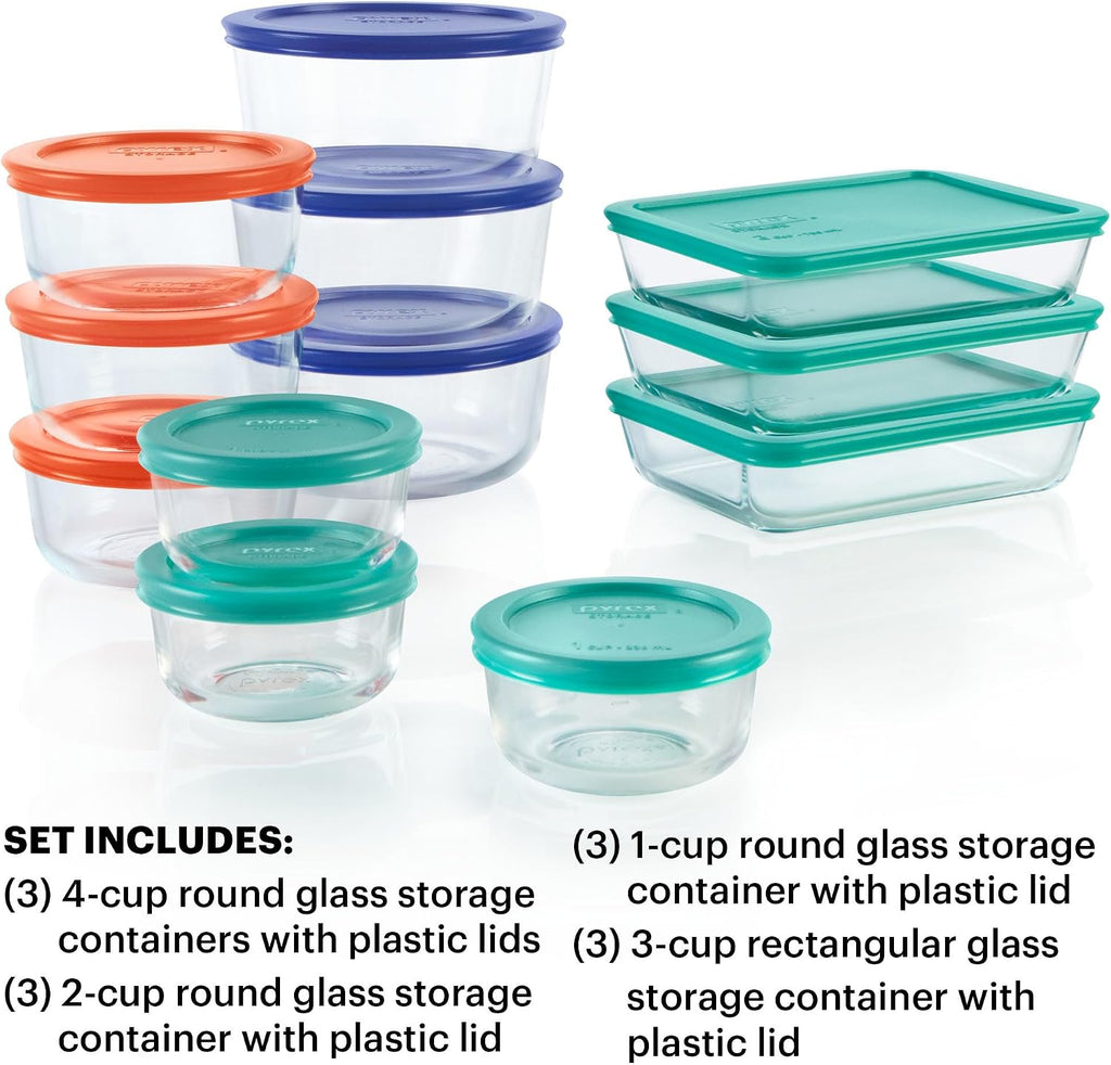 Simply Store (12-Pack) Glass Food Storage Containers Set, (1, 2, & 3 Cup) Meal Prep Containers with Plastic BPA-Free