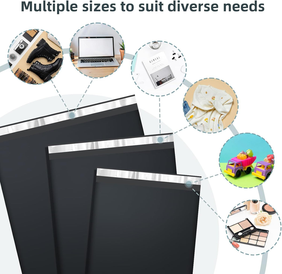 60 Pack Black Poly Mailers Variety Pack, 10x13&12x15.5&14.5x19