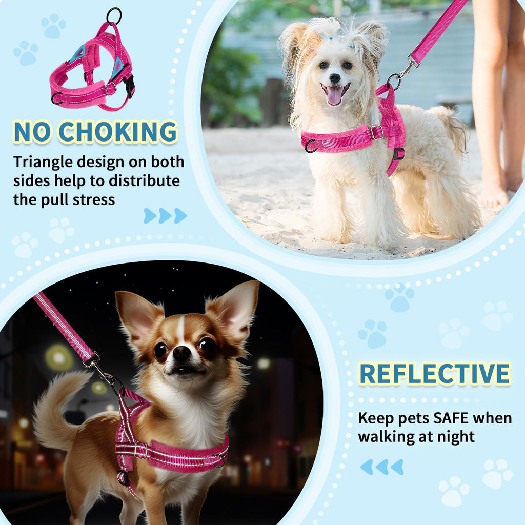 No Pull Small Dog Harness and Leash Set, Puppy Soft Vest Harness Neck & Chest Adjustable, Reflective Lightweight