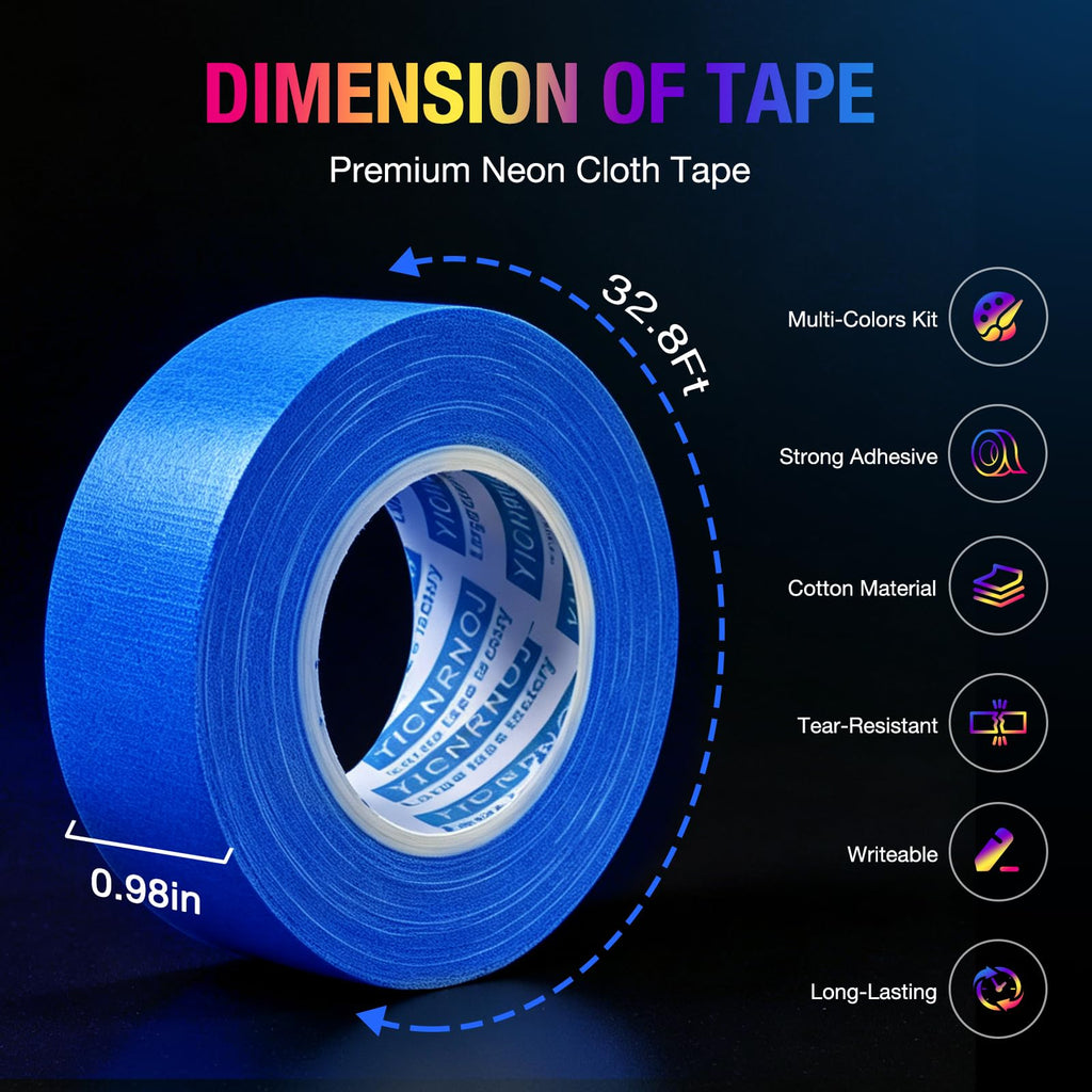 6-Pack 1in x 32.8ft Neon Gaffer Tape, Strong & Fluorescent Glow