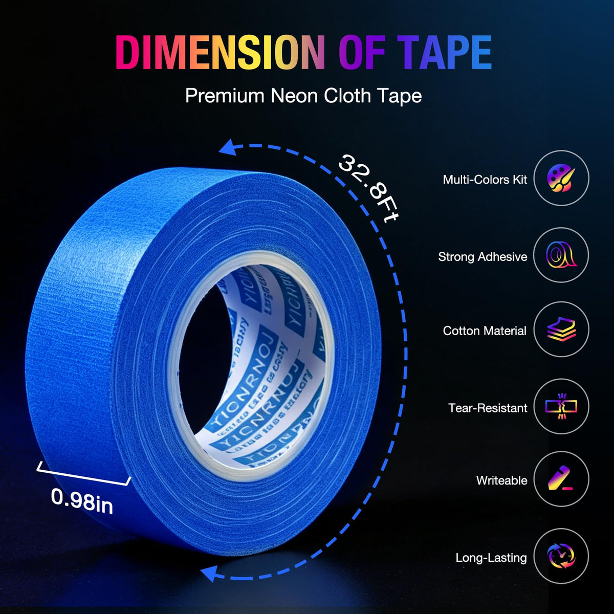 6-Pack 1in x 32.8ft Neon Gaffer Tape, Strong & Fluorescent Glow