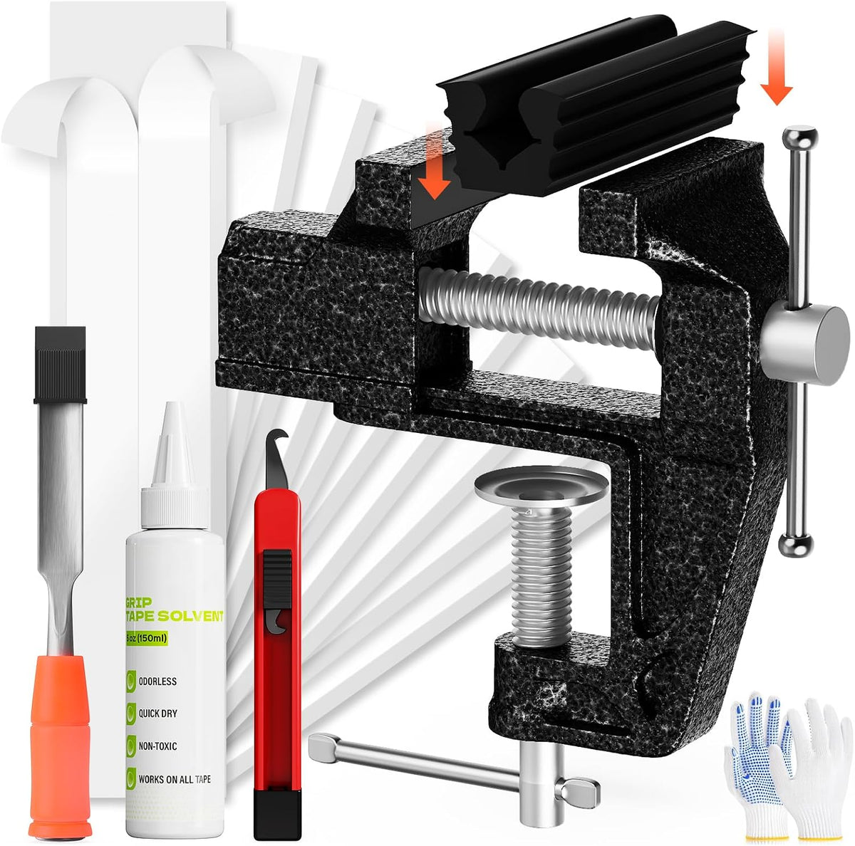 Golf Club Regripping Kit with Bench Vise – Complete Grip Repair & Replacement Set with Rubber Clamp, Solvent, Tape