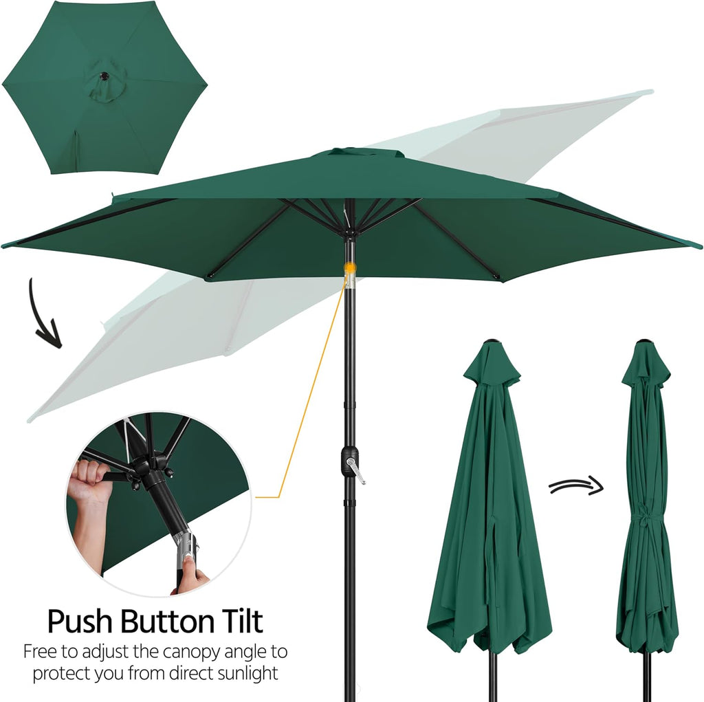 Patio Umbrella, 10FT Outdoor Table Umbrella Market Umbrella with Push Button Tilt and Crank & Sturdy Ribs, Yard