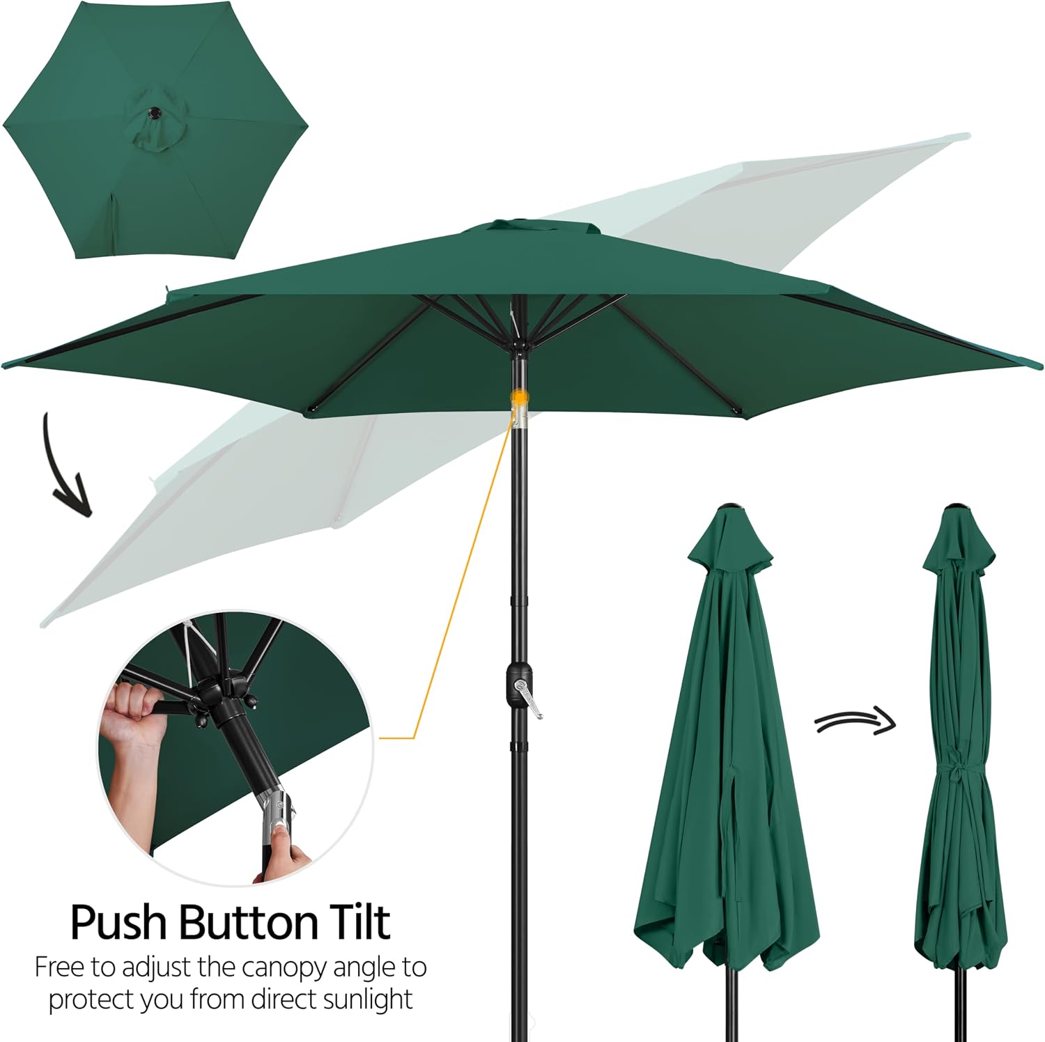 Patio Umbrella, 10FT Outdoor Table Umbrella Market Umbrella with Push Button Tilt and Crank & Sturdy Ribs, Yard