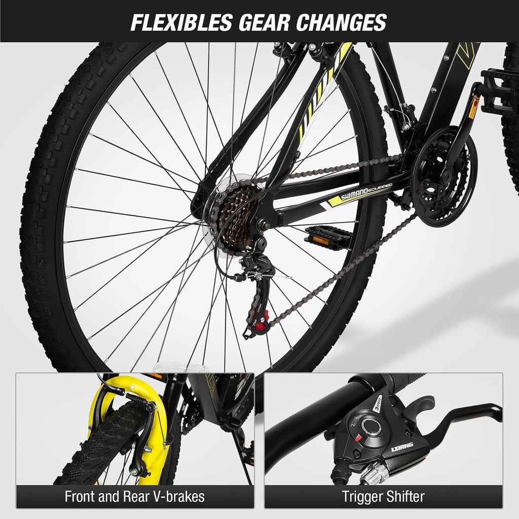Hardtail Mountain Bike,29 Inch Wheels Outdoor Cycling Bike, 21-Speed Trigger Shifter, Aluminum Frame for Men and
