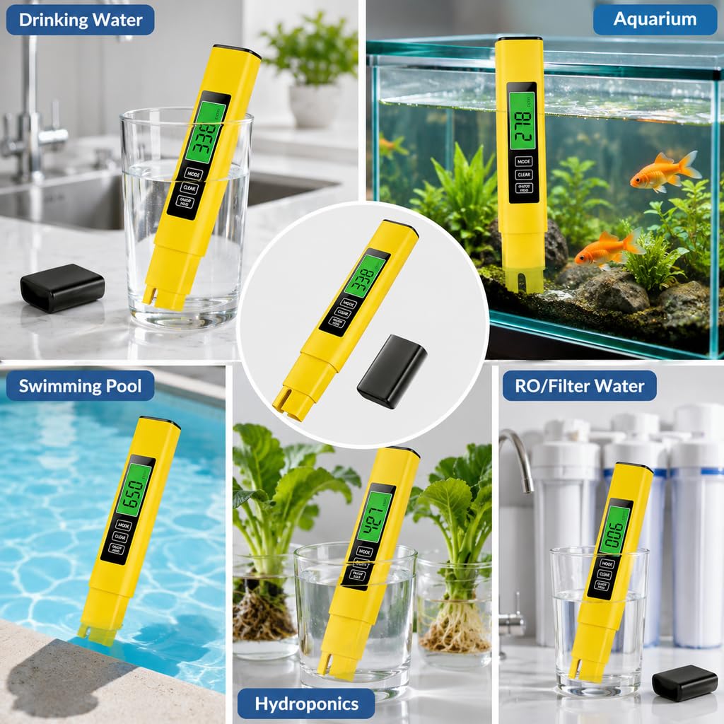 3-in-1 TDS Meter, EC/TDS/Temperature (°C/°F)，Water Tester, LCD Display, Drinking Water & Pool Quality
