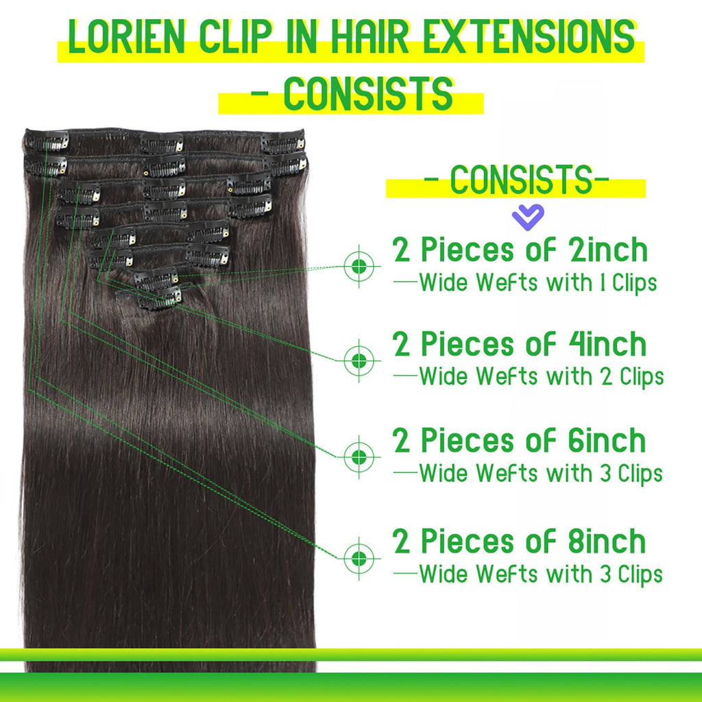 Clip in Hair Extensions Real Human Hair, 18 Inch 100g/3.6oz, 1B Natural Black, Clip in 100% Brazilian Remy Human Hair