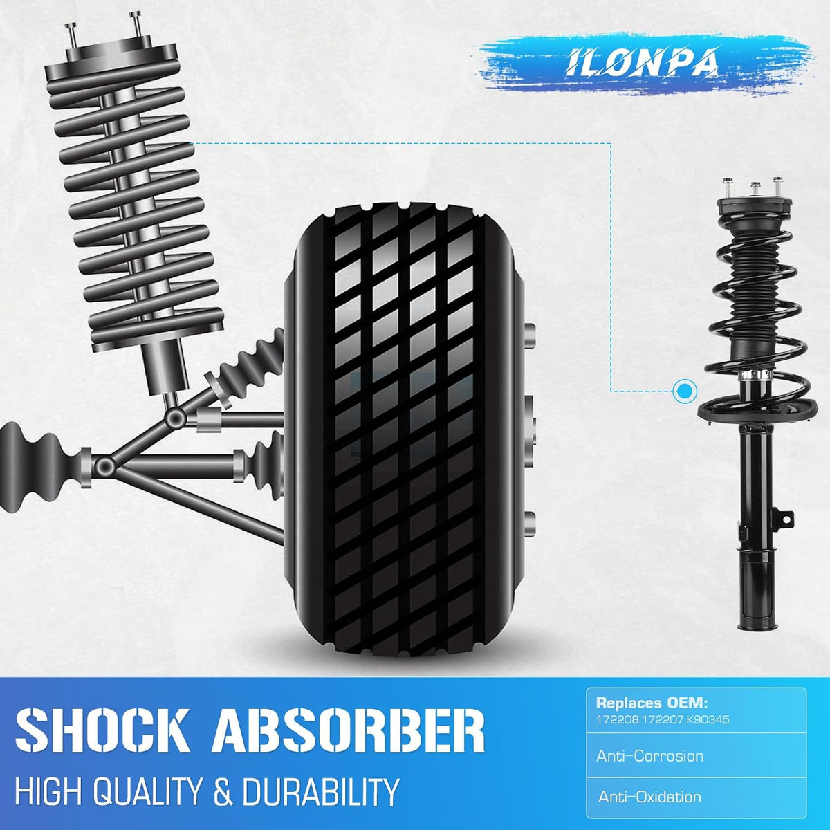 ILONPA Rear Struts Shocks & Sway Bar Links for 2004 2005 2006 Toyota Camry