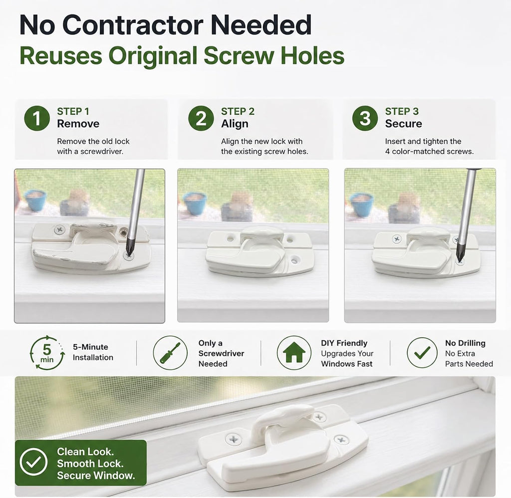 Metal Window Lock Replacement for Andersen, Upgraded Sash Lock and Keeper