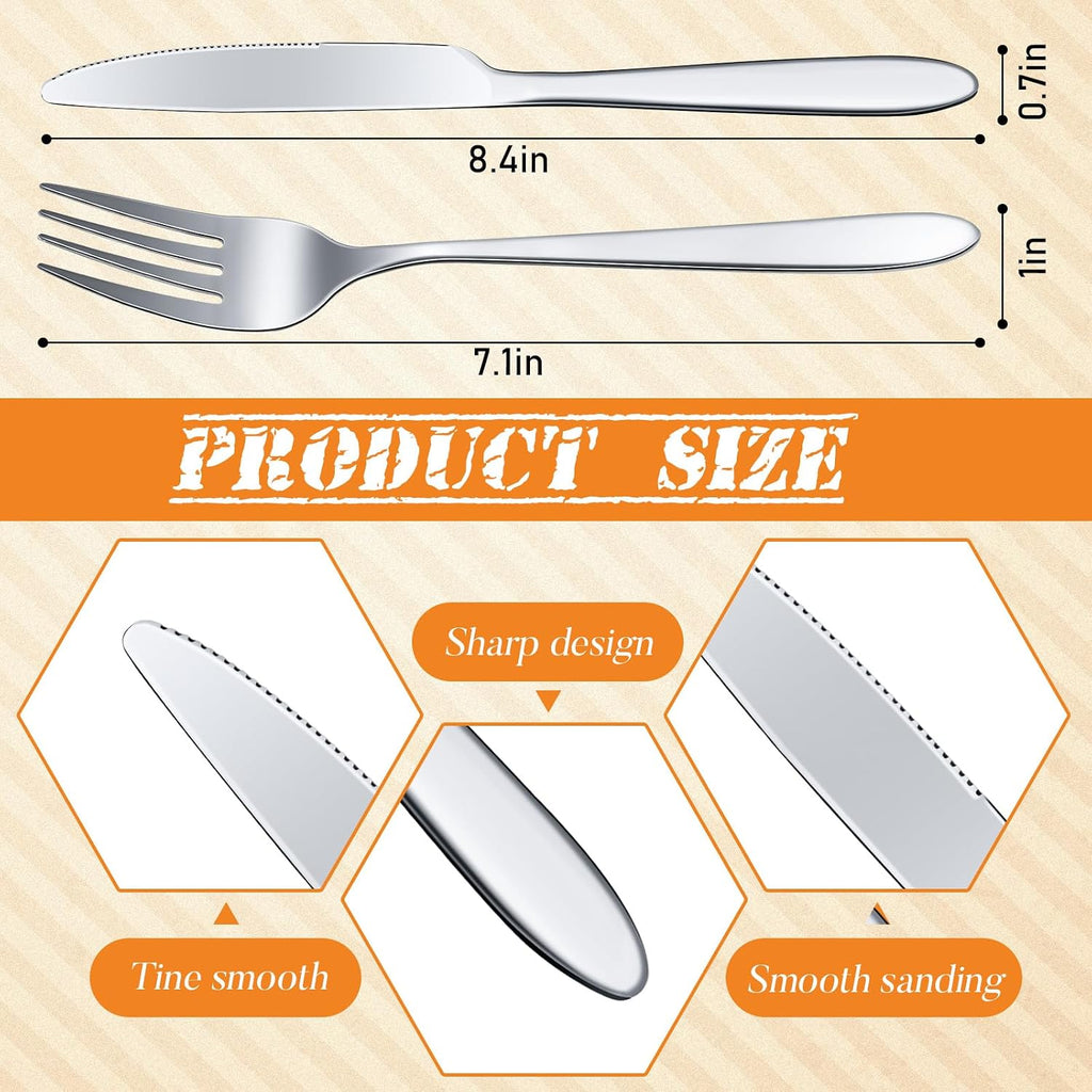 200 Pcs Forks and Knives Stainless Steel Set, Silver, Simple