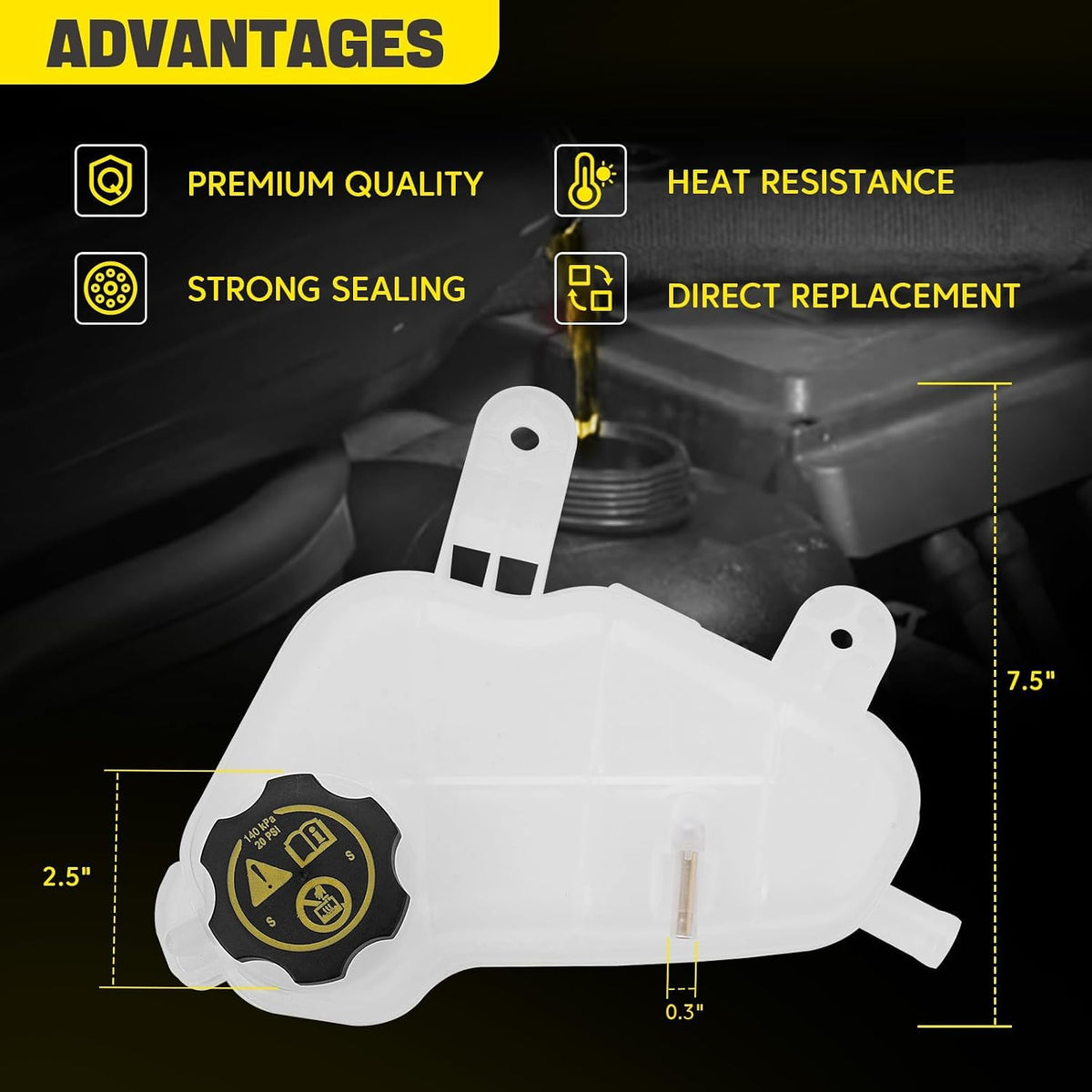 603-386 Front Engine Coolant Reservoir Recovery Tank with Cap Compatible with Chevrolet Chevy Sonic 1.4L 1.6L 1.8L 2012-2020 Replace for GM3014167 95048411 13502353 42609220