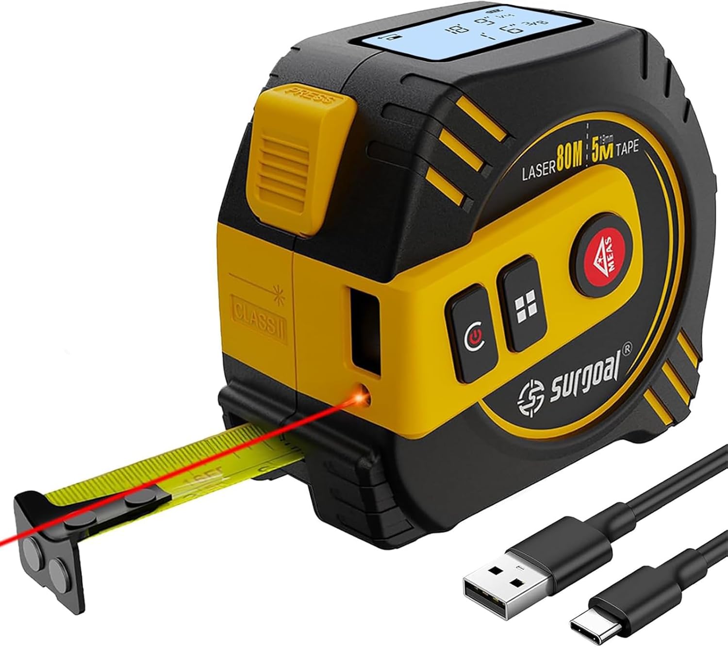2-in-1 Laser Tape Measure 262ft Rechargeable Digital Tape Measure with Laser 16Ft Construction Measuring Tape for