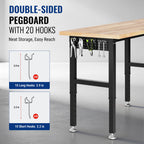 96" Adjustable Workbench, Power Outlet & Pegboard, 4000LBS Capacity