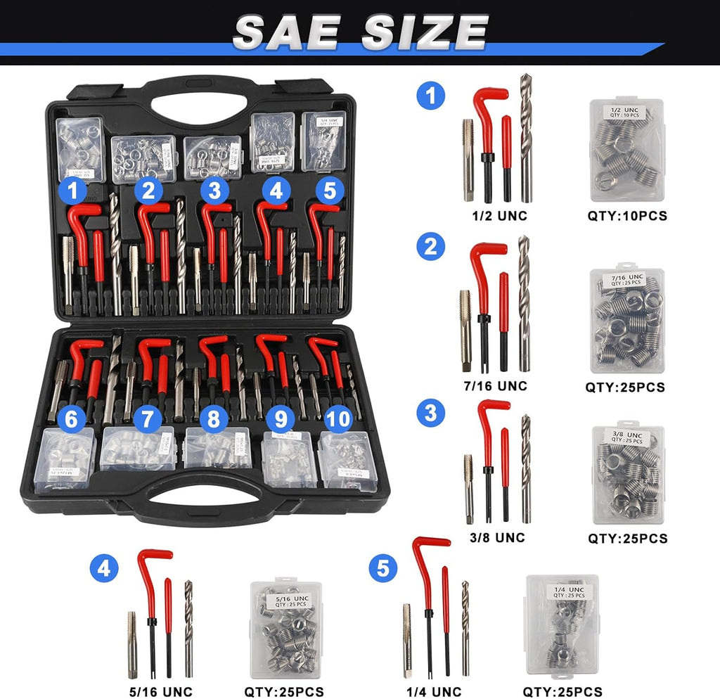 263PCS Thread Repair Kit HSS Drill Helicoil Kit, Rethreading Tool