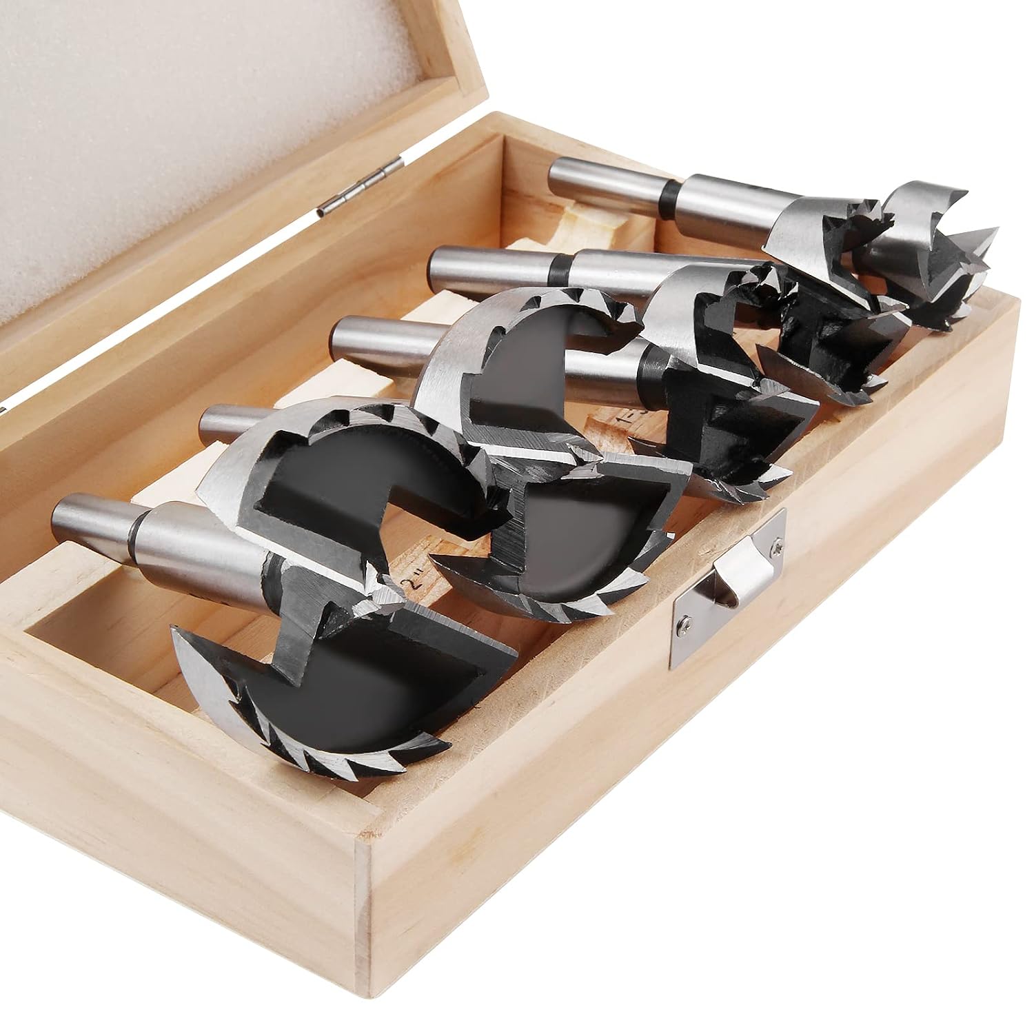 Forstner Bit Set 5Pcs - Forstner Bits for Wood, Wood Drilling with Round Shank, Drill Accessories, Size 1", 1-3/8"
