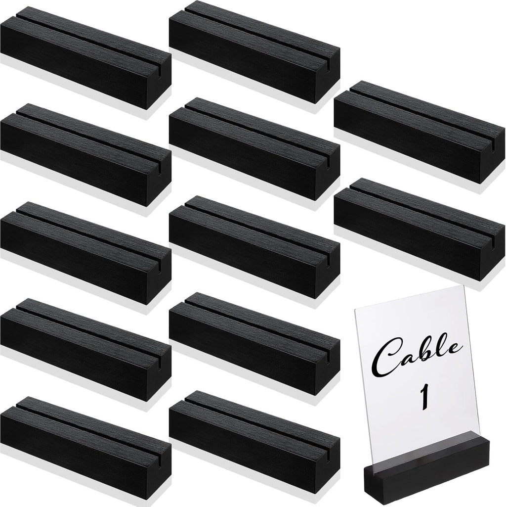 12 Pcs Wood Card Holders,Acrylic,Black,4.6x1.1x1 Inch | Guitar Shaped Stands for Table Numbers, Wedding Party