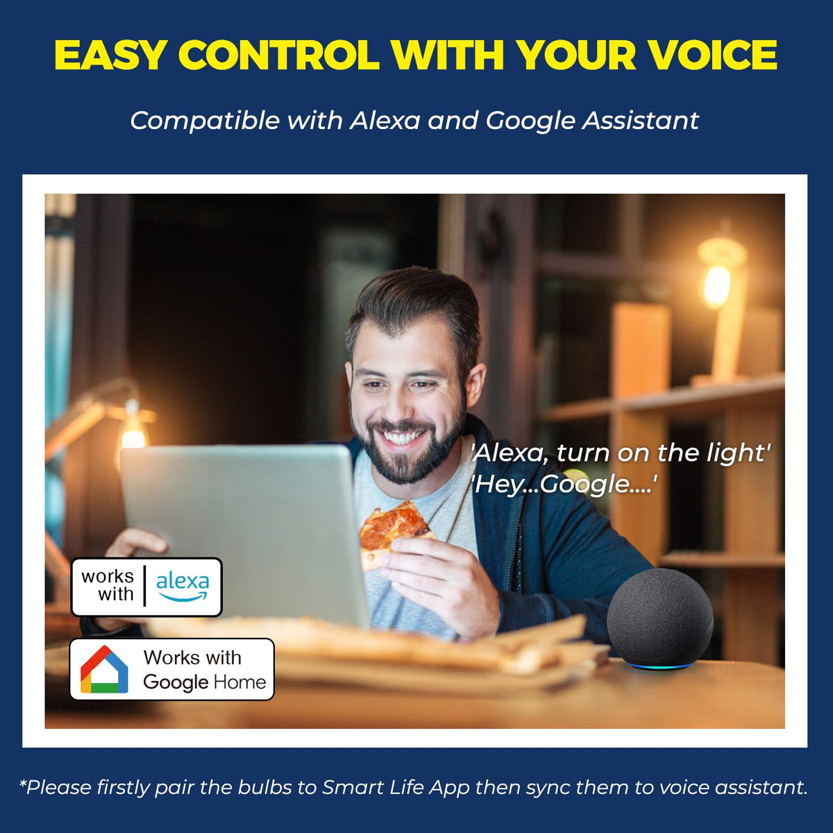 E12 Smart Bulbs 60W Work with Alexa/Google Home, 3 Pack