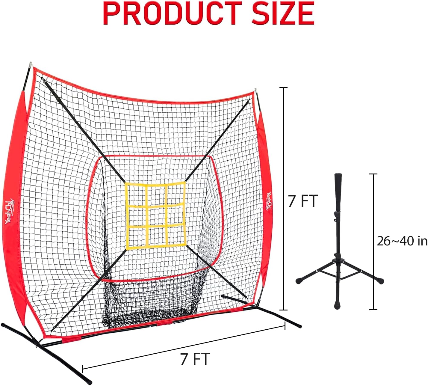 7x7 Ft Baseball and Softball Training Net with Batting Tee, Strike Zone Target, Portable Hitting and Pitching
